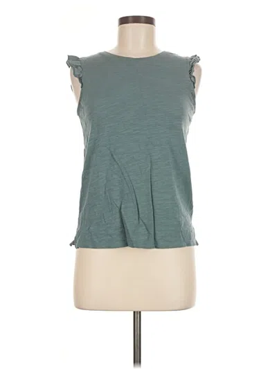 Pre-owned Nine West Sleeveless Top Teal Ruffles Neckline Tops In Blue