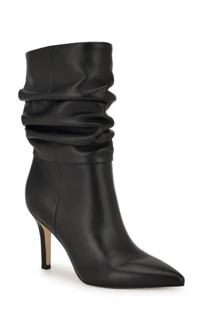 Nine West Slouch Pointed Toe Bootie In Black Leather