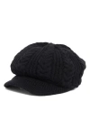 Nine West Slouchy Cable Knit Newsboy Cap In Black