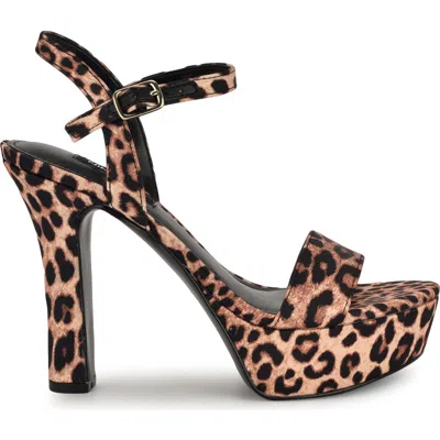Nine West Solas Ankle Strap Platform Sandal In Leopard Satin