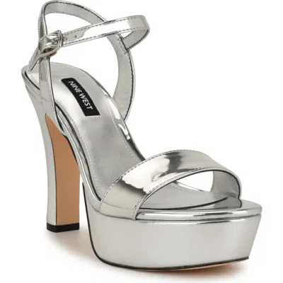 Nine West Solas Ankle Strap Platform Sandal In Silver 040