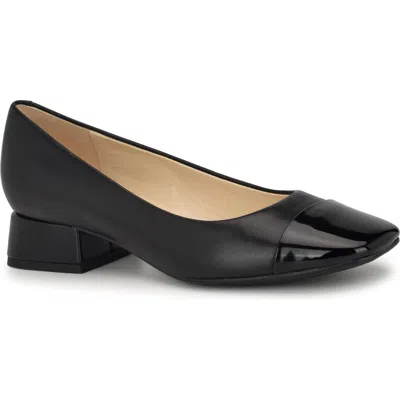 Nine West Sophe Womens Patent Trim Faux Leather Loafer Heels In Black