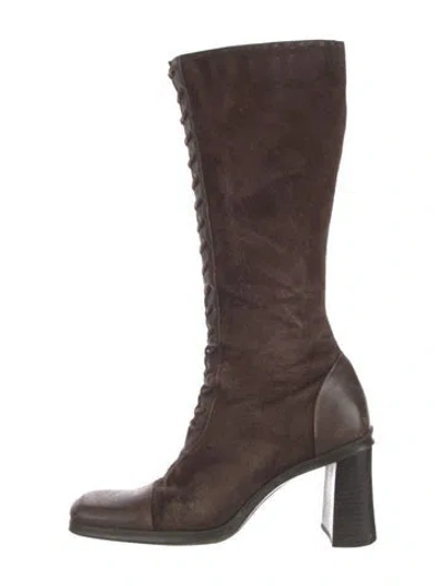 Pre-owned Nine West Suede Lace-up Boots In Brown