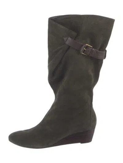 Pre-owned Nine West Suede Slouch Boots In Green