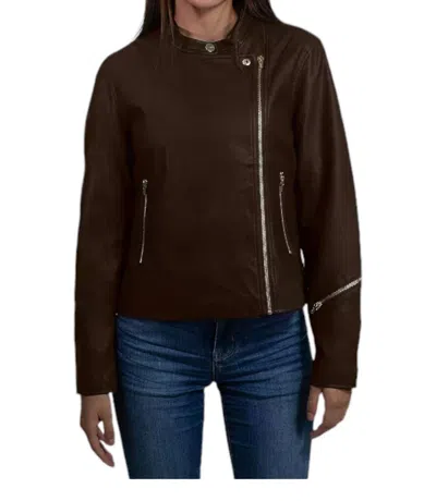 Nine West Synthetic Leather Biker Jacket In Brown