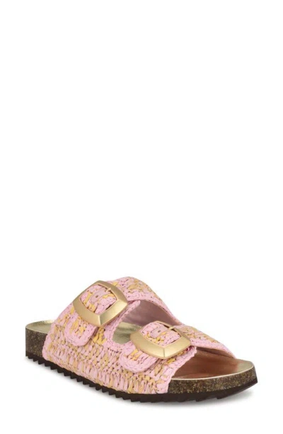 Nine West Tenly Raffia Slide Sandal In Medium Pink