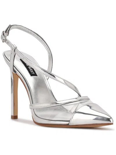 Nine West Timie 3 Womens Metallic Patent Pointed Toe Pumps In Silver