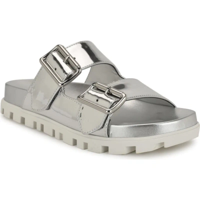 Nine West Timma Two-strap Platform Sandal In Silver Mirror Metallic