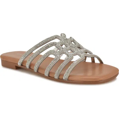 Nine West Timy Slide Sandal In Silver,brown