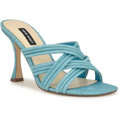 Nine West Tracee2 Womens Cushioned Footbed Woven Heels In Medium Teal Blue