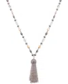 Nine West Tri-tone Metallic Bead Long Tassel Pendant Necklace In Multi