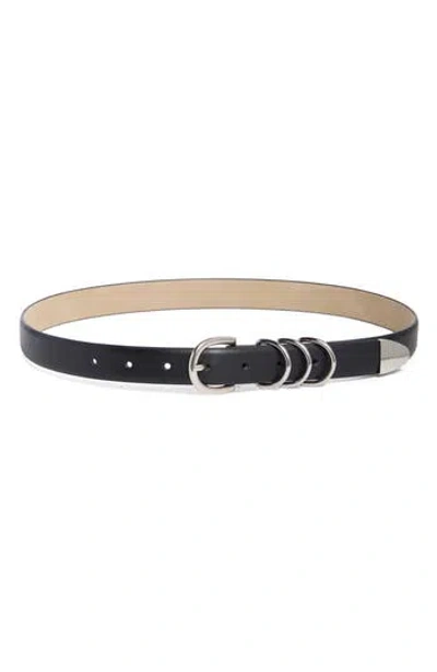 Nine West Tripe Ring Faux Leather Belt In Black Silver