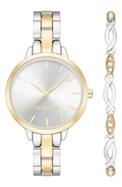 Nine West Two-tone Quartz Bracelet Watch & Chain Bracelet Set, 35mm In Multi