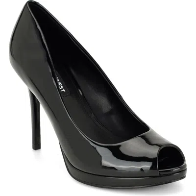 Nine West Tyrah Faux Leather Peep Toe Pump In Black