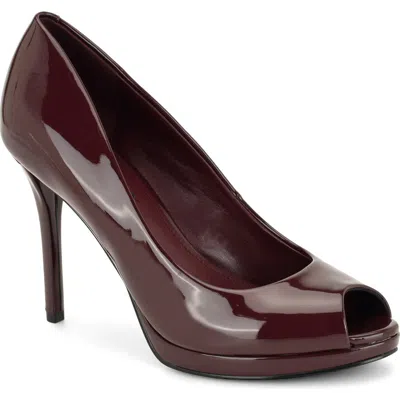 Nine West Tyrah Faux Leather Peep Toe Pump In Burgundy