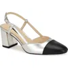 Nine West Unda Slingback Cap Toe Pump In Silver/ Black