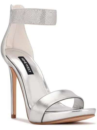 Nine West Utell3 Womens Ankle Strap Almond Toe Heels In Silver
