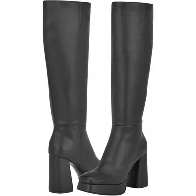 Nine West Vadda Boots 'sblack Faux Leather Platform Block Heel Htat727 In Black