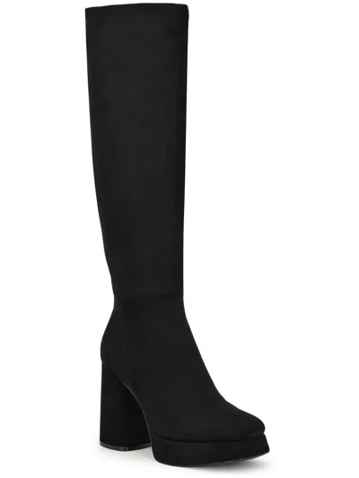 Nine West Vadda2 Womens Faux Suede Block Heel Knee-high Boots In Black