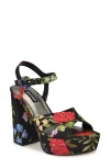 Nine West Vallen Platform Sandal In Black Garden Print Multi