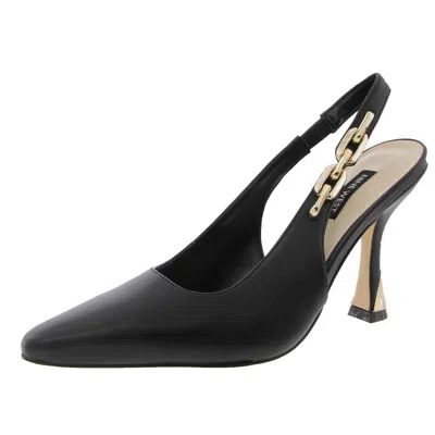 Nine West Veroni Womens Stretch Leather Slingback Heels In Black Leather
