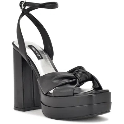 Nine West Vivid3 Womens Bow Man Made Platform Sandals In Black