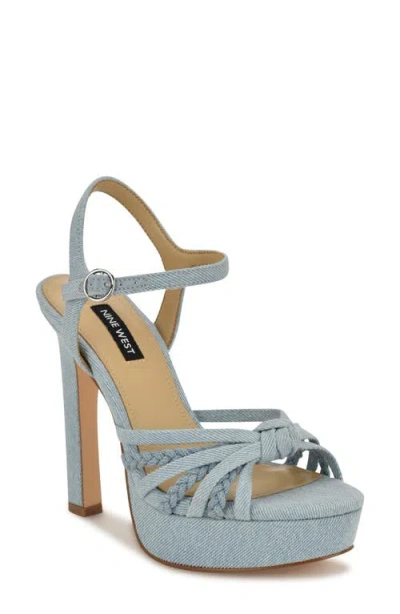 Nine West Waser Ankle Strap Platform Sandal In Light Blue Denim