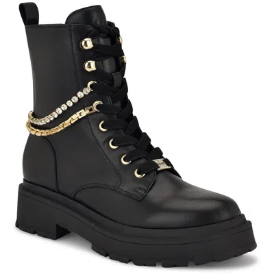 Nine West Whughes3 Womens Embellished Manmade Motorcycle Boots In Black
