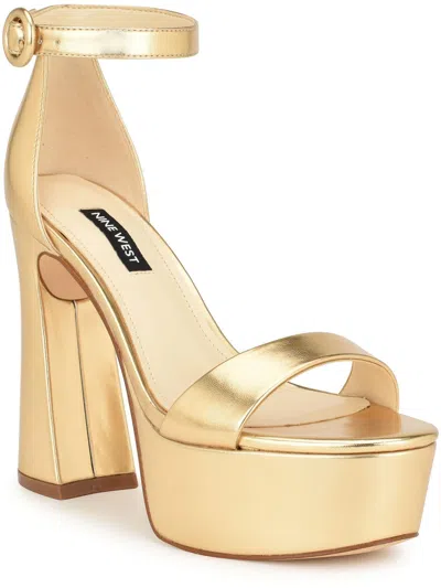 Nine West Wn Ivana 3 Womens Faux Leather Metallic Ankle Strap In Gold