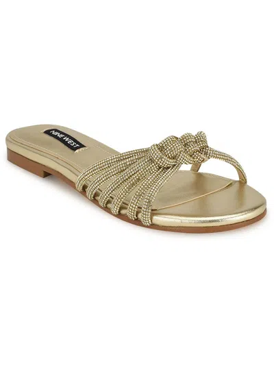 Nine West Wn Luxury 5 Womens Rhinestone Strappy Slide Sandals In Gold
