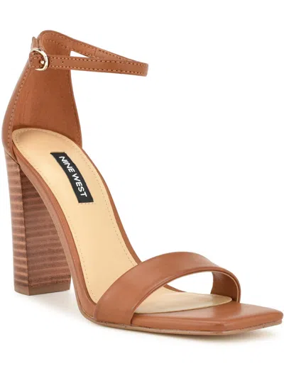 Nine West Wn Marrie 3 Womens Faux Leather Square Toe Ankle Strap In Cognac - Faux Leather