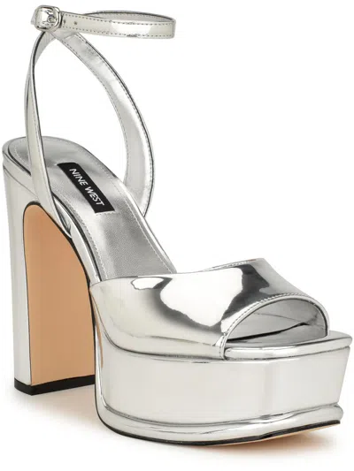 Nine West Wn Platt 3 Womens Faux Leather Platform Sandals In Silver