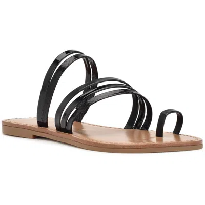 Nine West Wncins3 Womens Faux Leather Slip On Strappy Sandals In Black