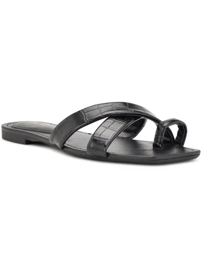 Nine West Wndotty3 Womens Faux Leather Slip On Strappy Sandals In Black