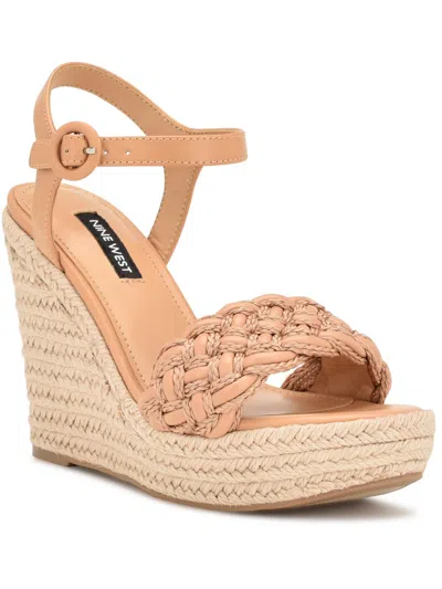 Nine West Wnhosana3 Womens Ankle Strap Warm Wedge Sandals In Beige