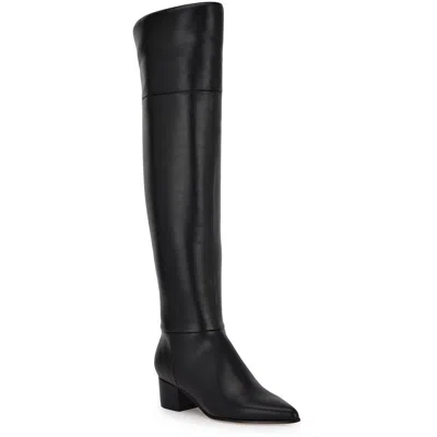 Nine West Wnmaner3 Womens Solid Man Made Knee-high Boots In Black Smooth