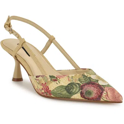 Nine West Wnrhonda2 Womens Floral Print Manmade Slingback Heels In Natural Vintage Floral
