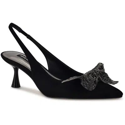 Nine West Wnrills2 Womens Bow Man Made Kitten Heels In Black