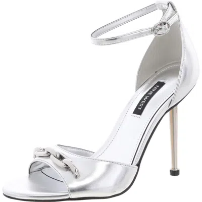 Nine West Wnrittz Womens Metallic Manmade Ankle Strap In Silver