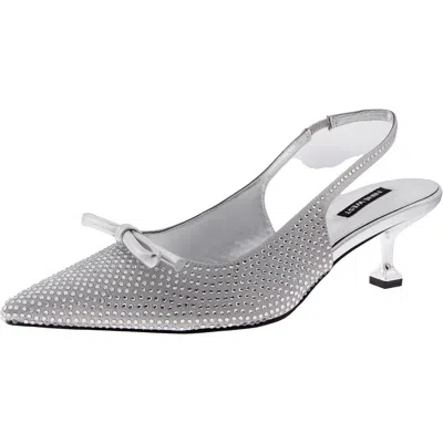 Nine West Wnwunder2 Womens Embellished Manmade Slingback Heels In Silver