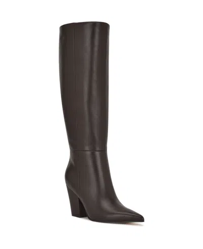 Nine West Women's Adera Tall Pointy Toe Dress Boots In Brown
