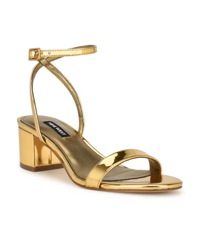 Nine West Women's Allora Block Heel Almond Toe Dress Sandals In Bronze Mirror Metallic