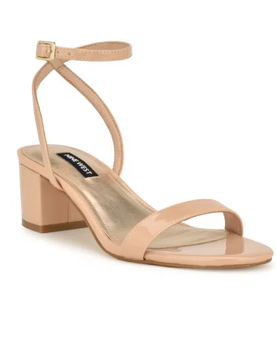 Nine West Women's Allora Strappy Block Heel Dress Sandals In Nude Patent