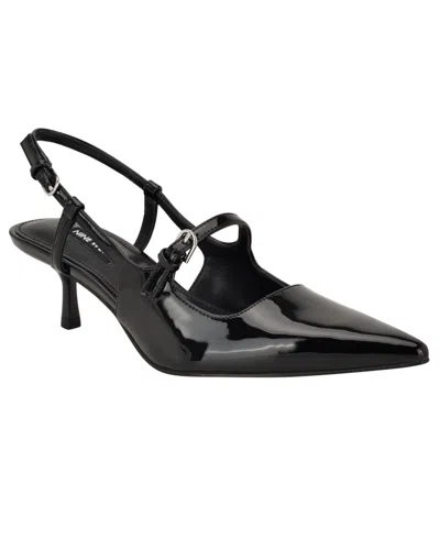 Nine West Amayo Slingback Pointed Toe Kitten Heel Pump In Black