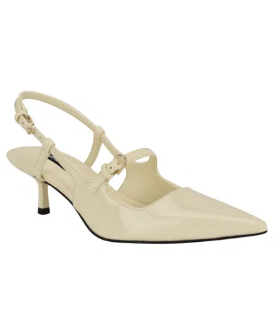 Nine West Amayo Slingback Pointed Toe Kitten Heel Pump In White
