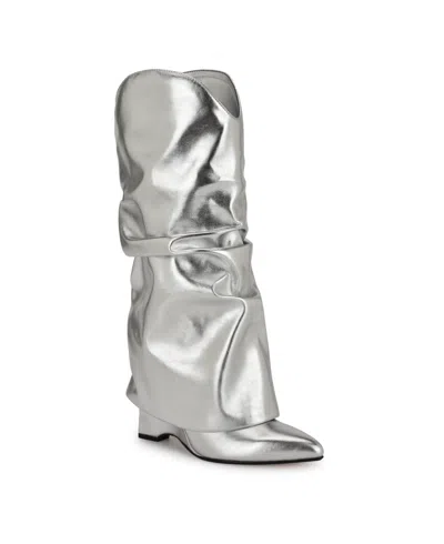 Nine West Women's Amazin Pointy Toe Slouchy Knee High Boots In Silver