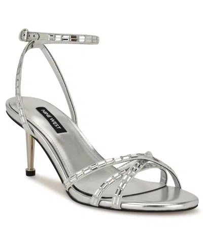 Nine West Women's Amseta Strappy Embellished Stiletto Sandals In Silver