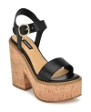 Nine West Amy3 Womens Cushioned Footbed Faux Leather Platform Sandals In Black - Faux Leather