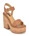 Nine West Amy3 Womens Cushioned Footbed Faux Leather Platform Sandals In Medium Natural - Faux Leather