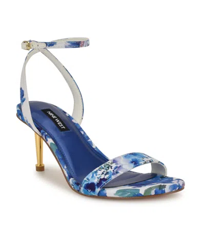 Nine West Women's Anny Ankle Strap Stiletto Sandals In White,blue Floral